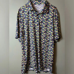 1764 Palm Trees/Fish/Crabs All Over Print Blue‎ Men's Golf Polo Shirt Size XL